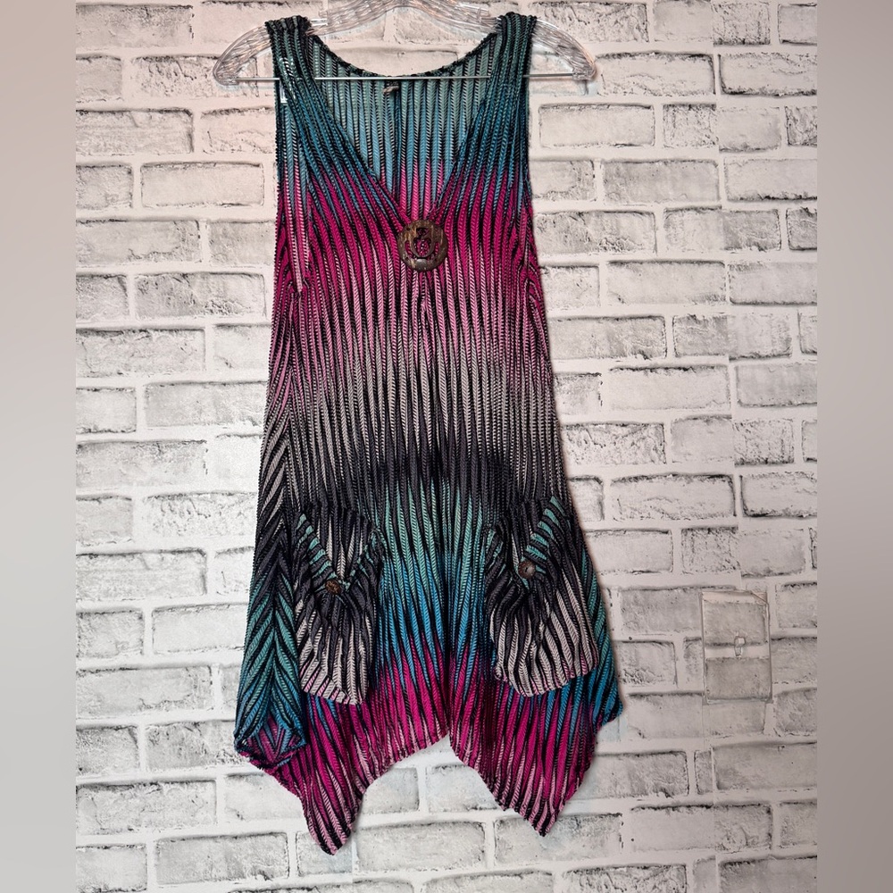 Blue and Pink Asymmetrical Sleeveless‎ Sundress Coverup